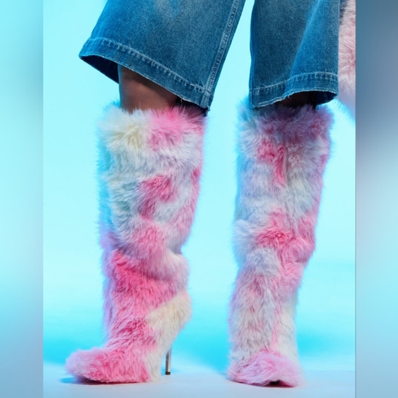 AZALEA WANG "TO LIVE AMONGST UNICORNS" Faux Fur Multicolor Platform Boots - Picture 2 of 7